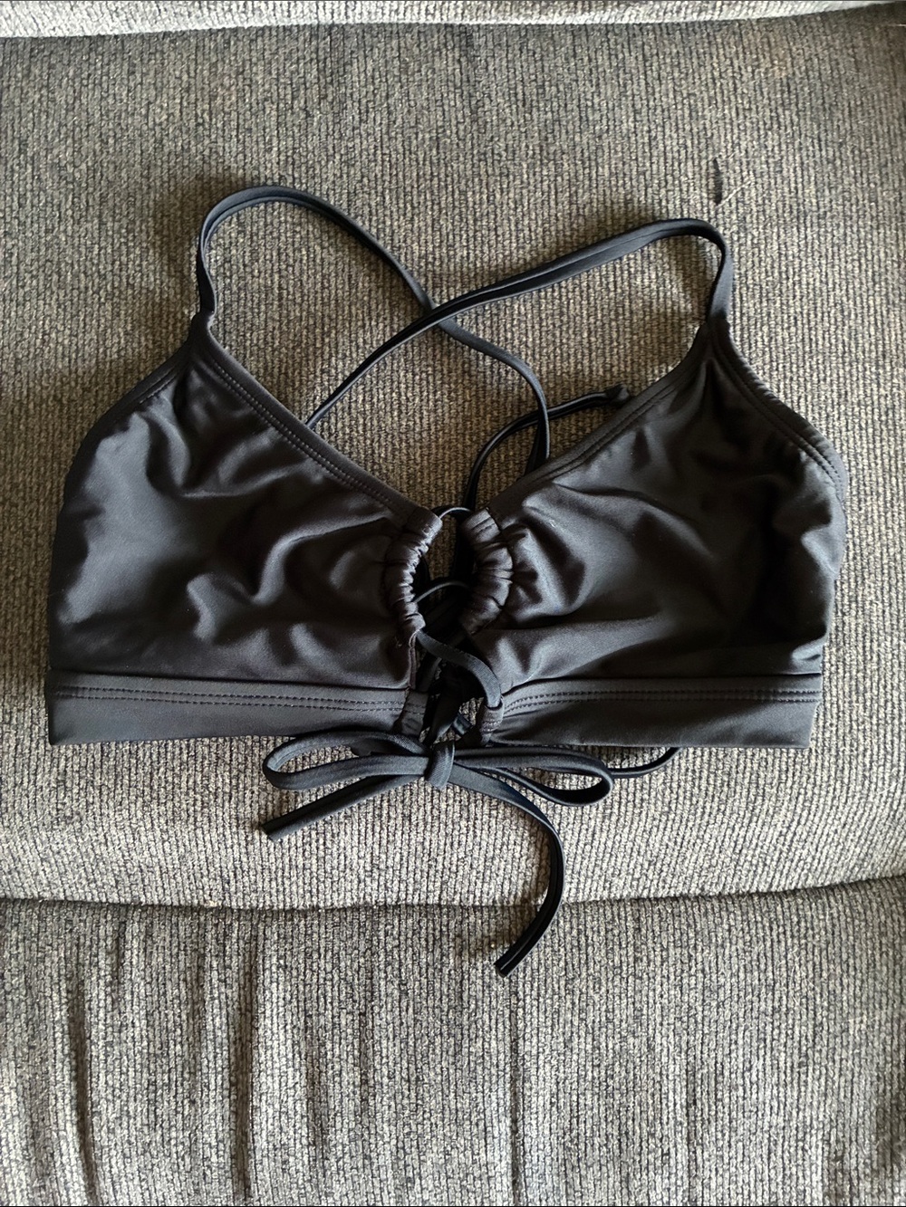 Black Lace-Up Bikini Swim Top